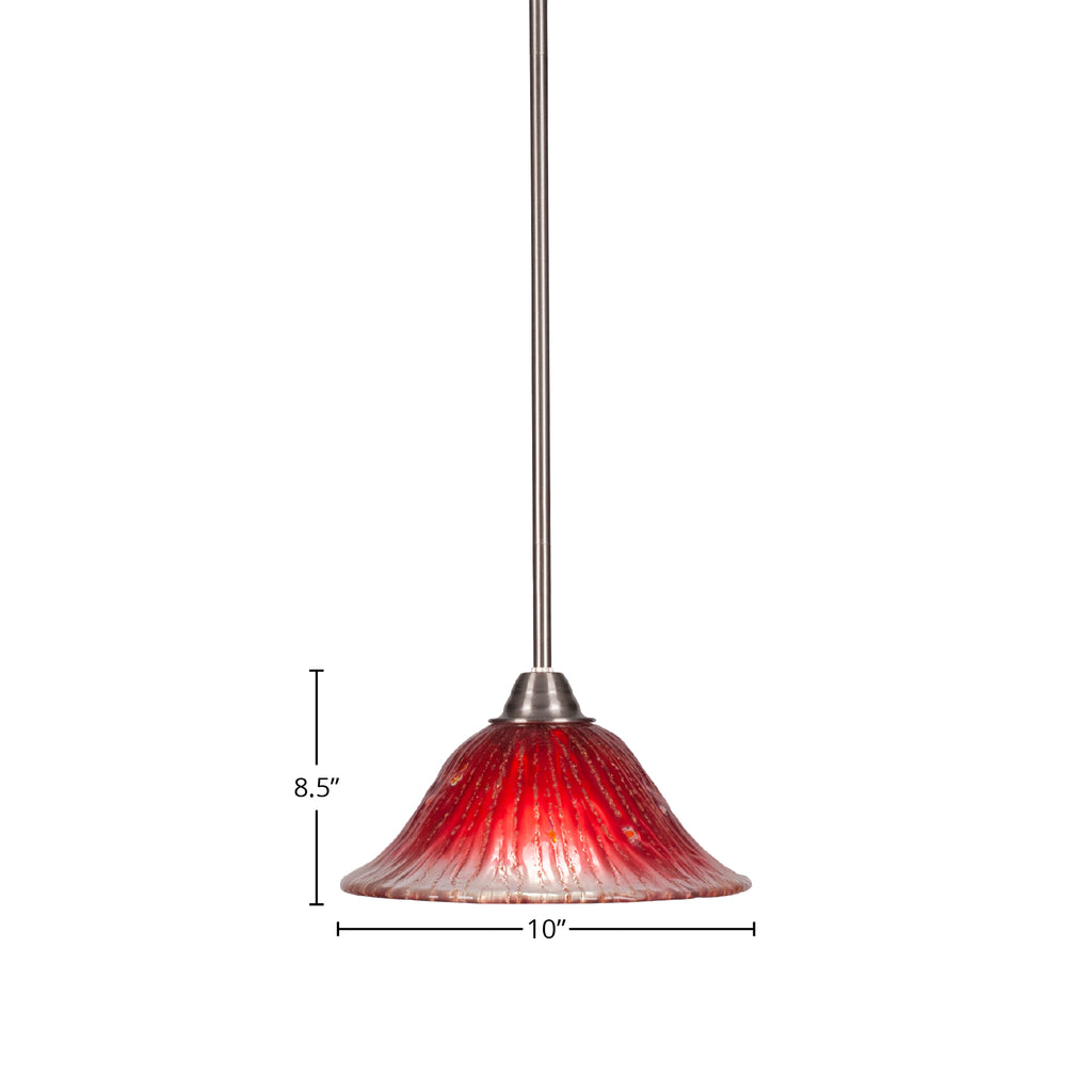 Paramount One Light Mini Pendant in Brushed Nickel with 10" Raspberry Crystal Shade