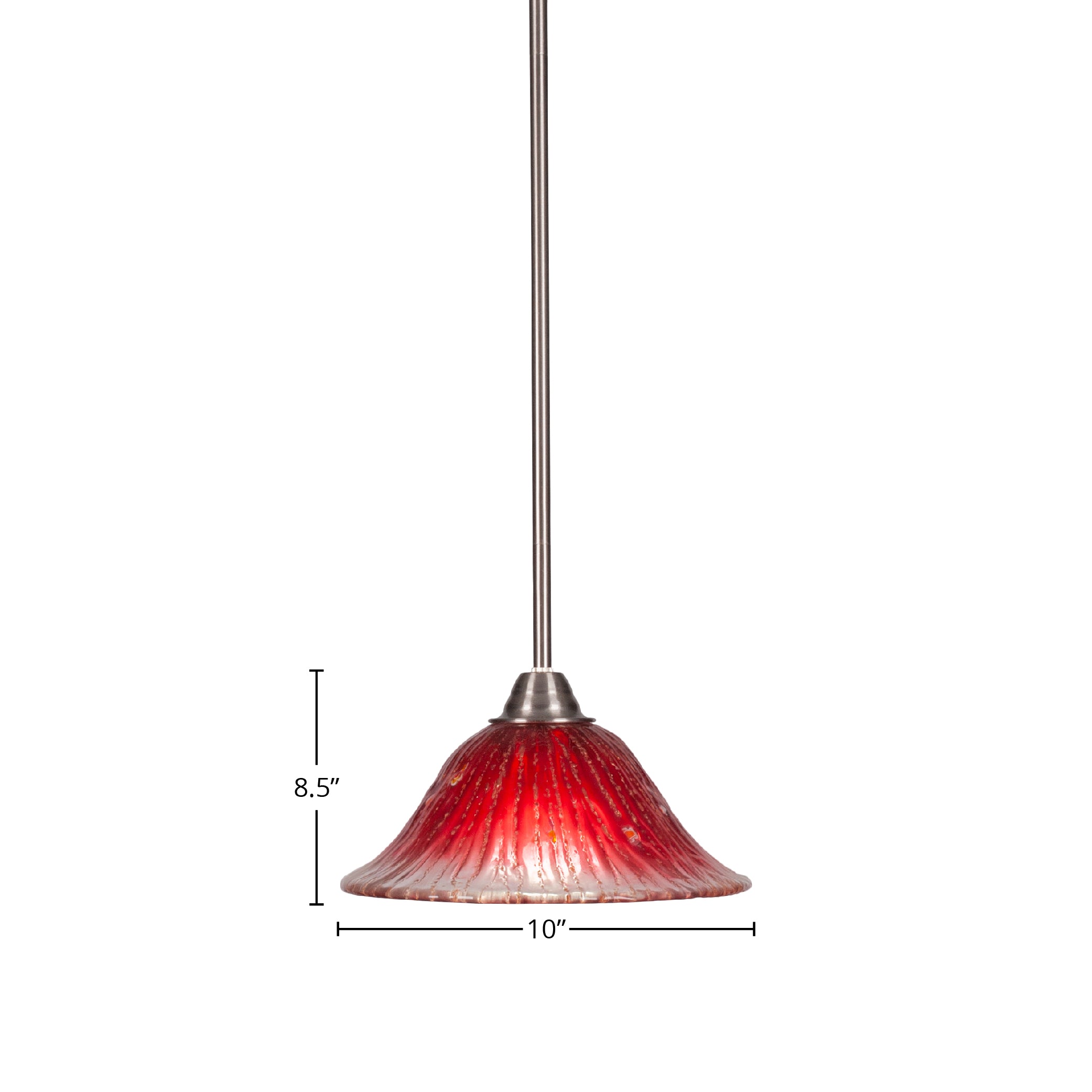 Paramount One Light Mini Pendant in Brushed Nickel with 10" Raspberry Crystal Shade