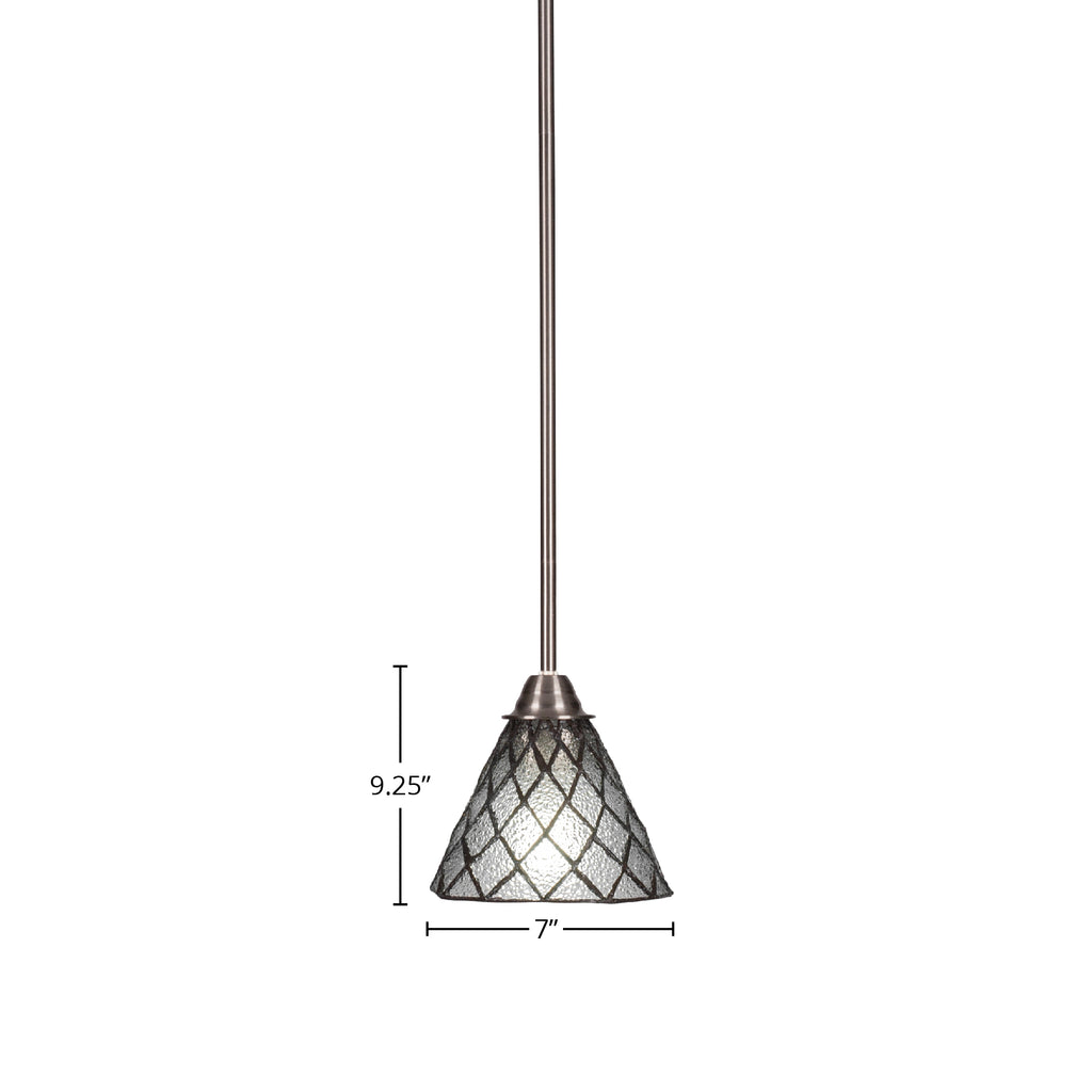 Paramount One Light Mini Pendant in Brushed Nickel with 7" Diamond Ice Art Glass Shade