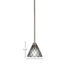 Paramount One Light Mini Pendant in Brushed Nickel with 7" Diamond Ice Art Glass Shade