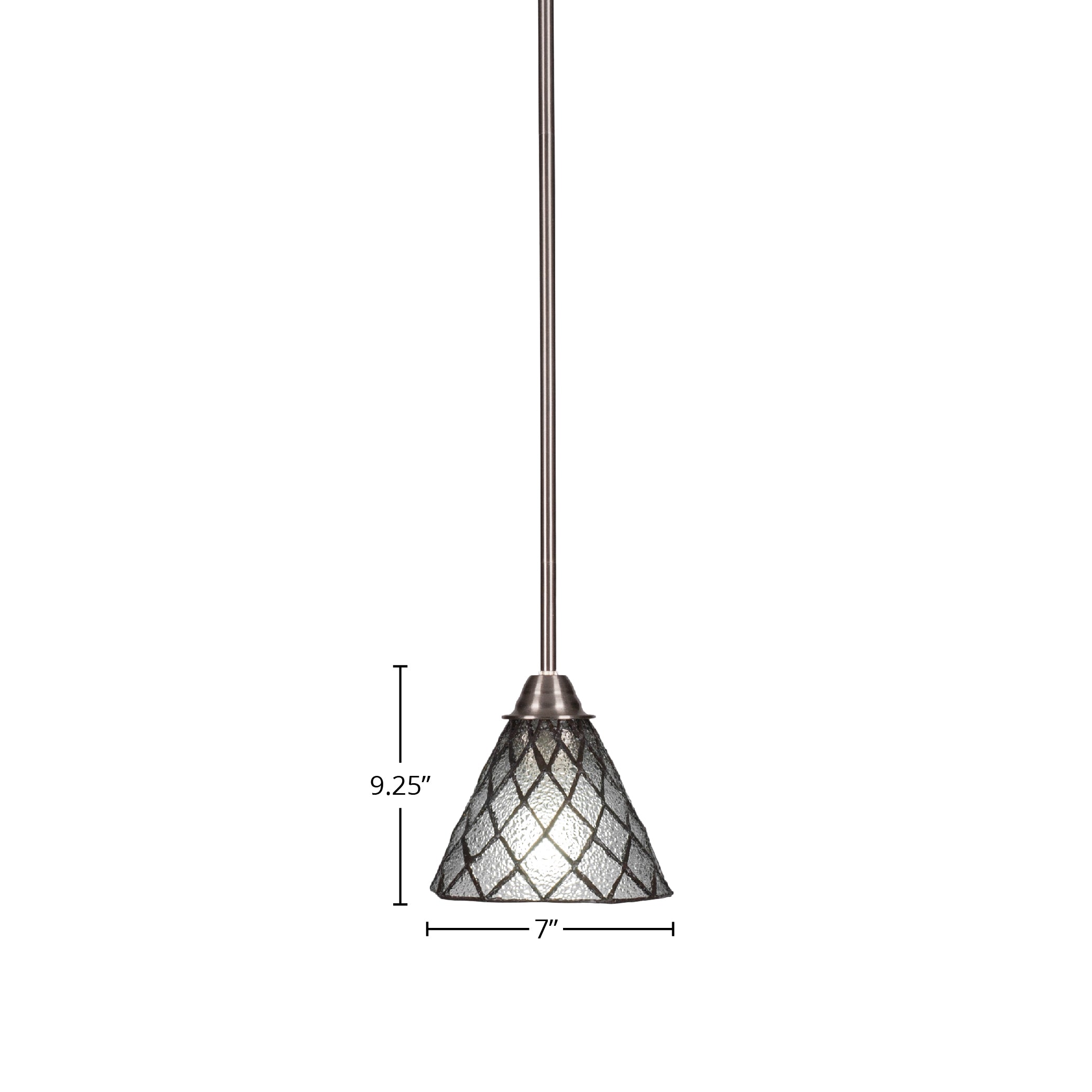Paramount One Light Mini Pendant in Brushed Nickel with 7" Diamond Ice Art Glass Shade