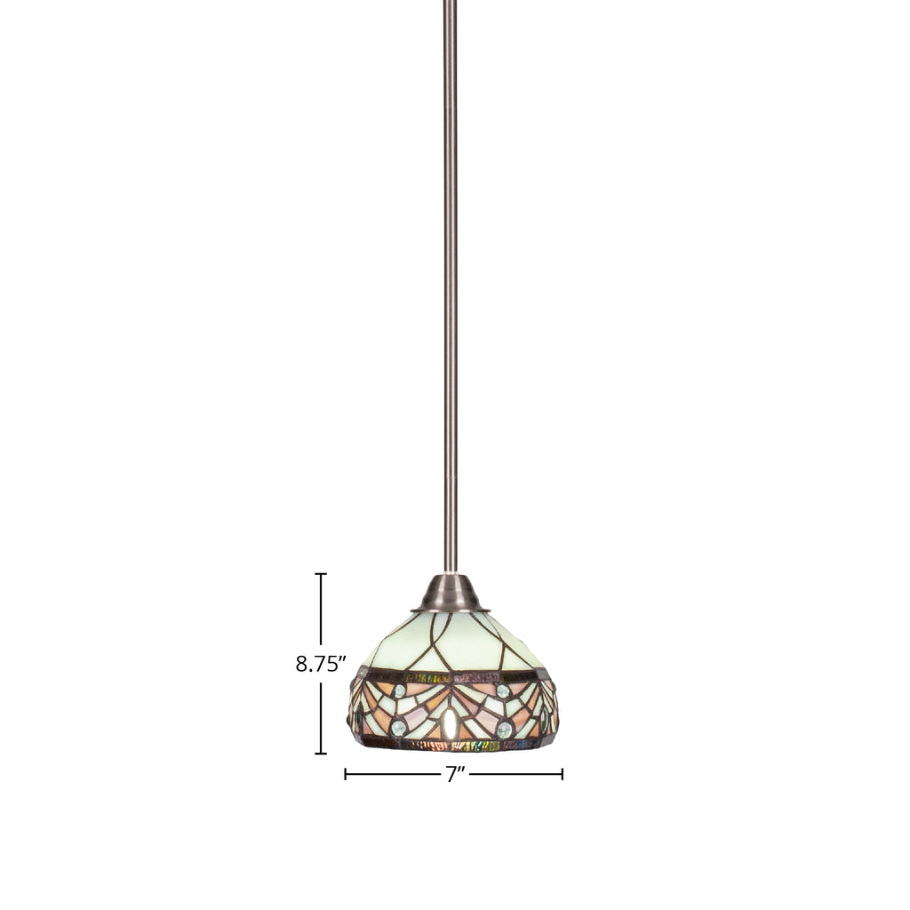 Paramount One Light Mini Pendant in Brushed Nickel with 7" Royal Merlot Art Glass Shade