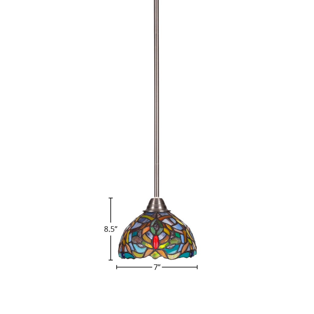 Paramount One Light Mini Pendant in Brushed Nickel with 7" Kaleidoscope Art Glass Shade