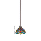 Paramount One Light Mini Pendant in Brushed Nickel with 7" Kaleidoscope Art Glass Shade