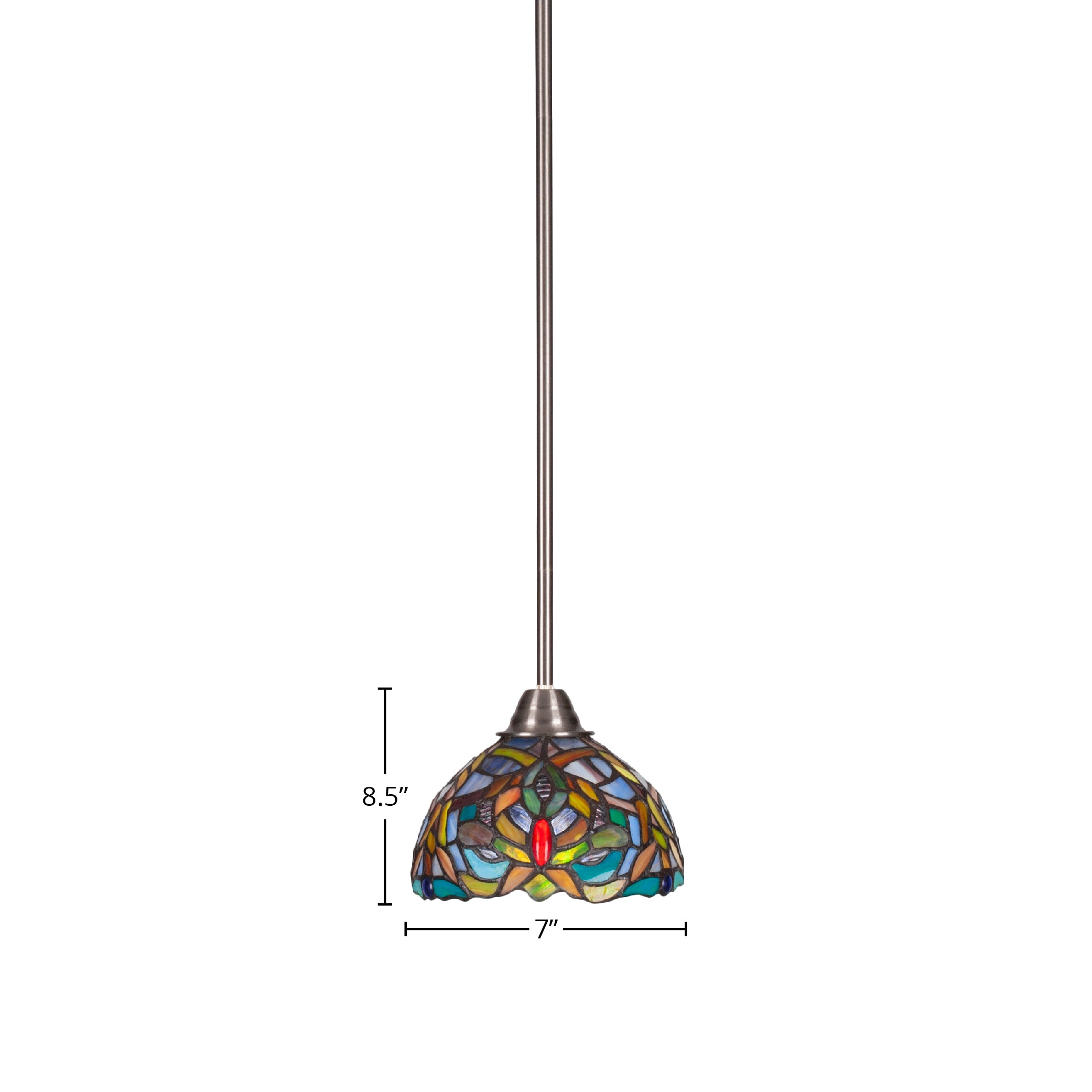 Paramount One Light Mini Pendant in Brushed Nickel with 7" Kaleidoscope Art Glass Shade
