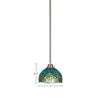 Paramount One Light Mini Pendant in Brushed Nickel with 7" Turquoise Cypress Art Glass Shade