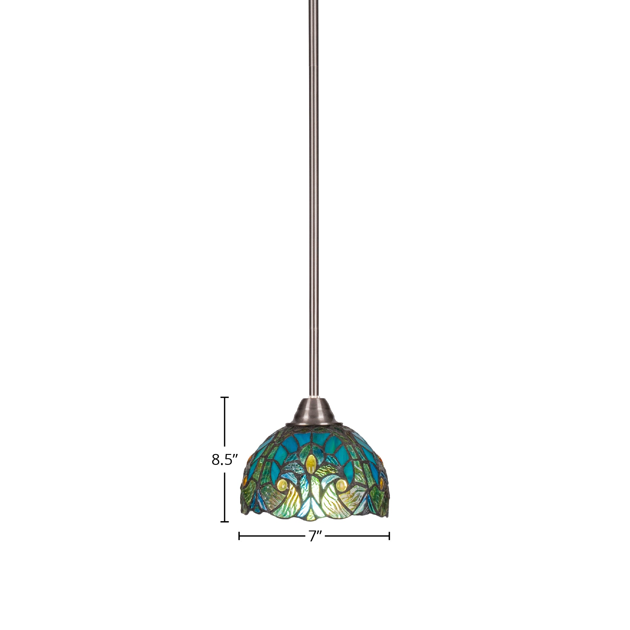 Paramount One Light Mini Pendant in Brushed Nickel with 7" Turquoise Cypress Art Glass Shade