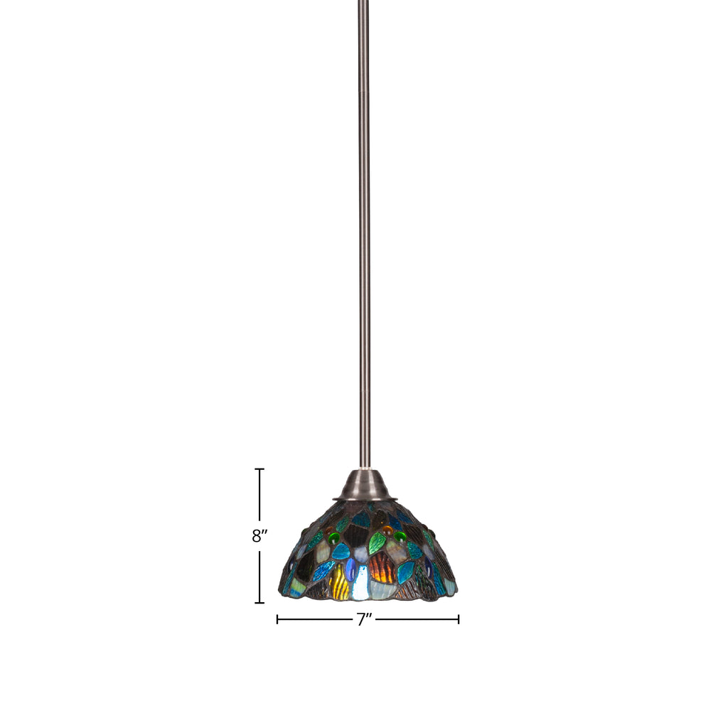 Paramount One Light Mini Pendant in Brushed Nickel with 7" Blue Mosaic Art Glass Shade
