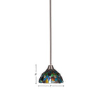 Paramount One Light Mini Pendant in Brushed Nickel with 7" Blue Mosaic Art Glass Shade