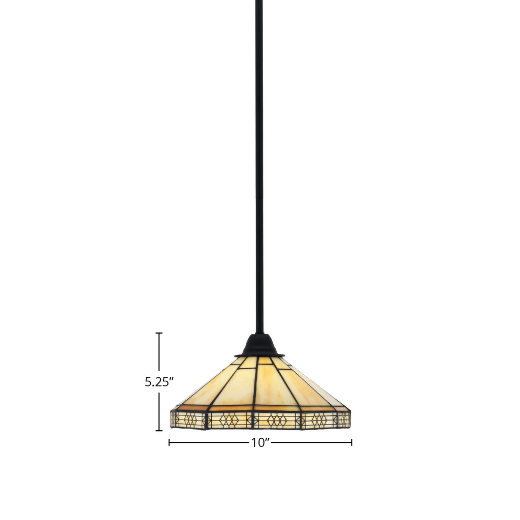 Paramount One Light Mini Pendant in Matte Black with 10" Mission Art Glass Shade
