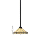 Paramount One Light Mini Pendant in Matte Black with 10" Mission Art Glass Shade