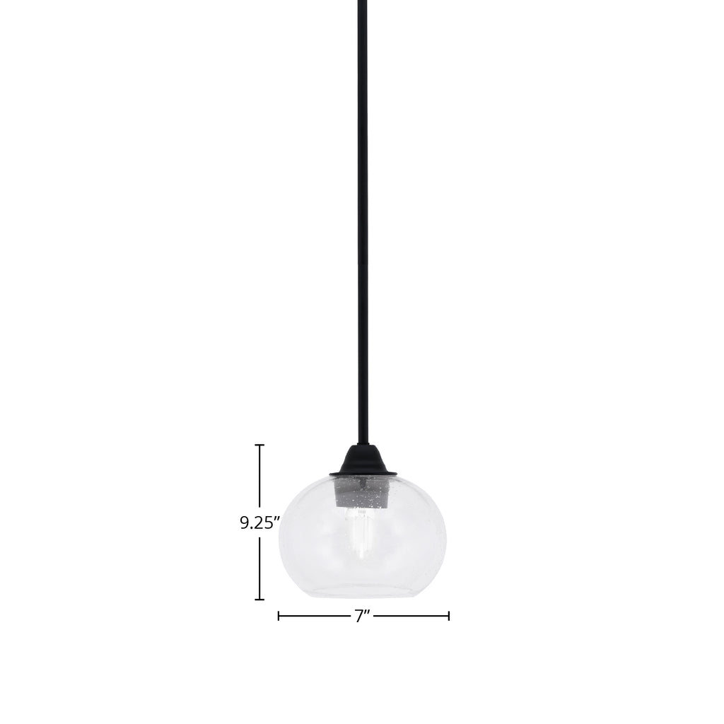 Paramount One Light Mini Pendant in Matte Black with 7" Clear Bubble Shade