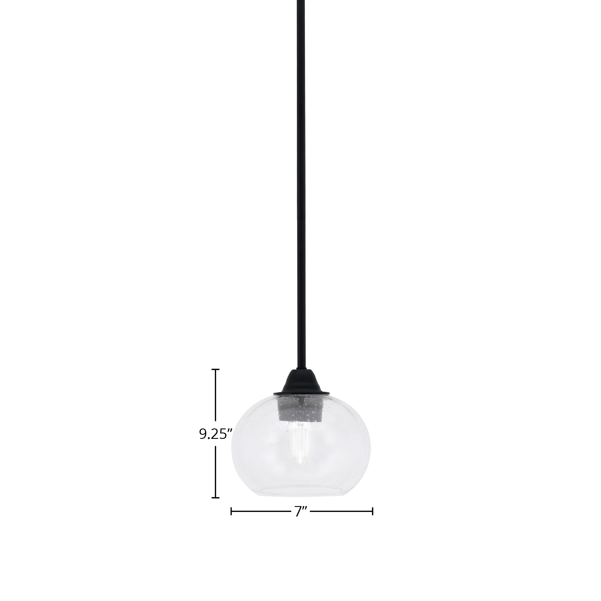 Paramount One Light Mini Pendant in Matte Black with 7" Clear Bubble Shade
