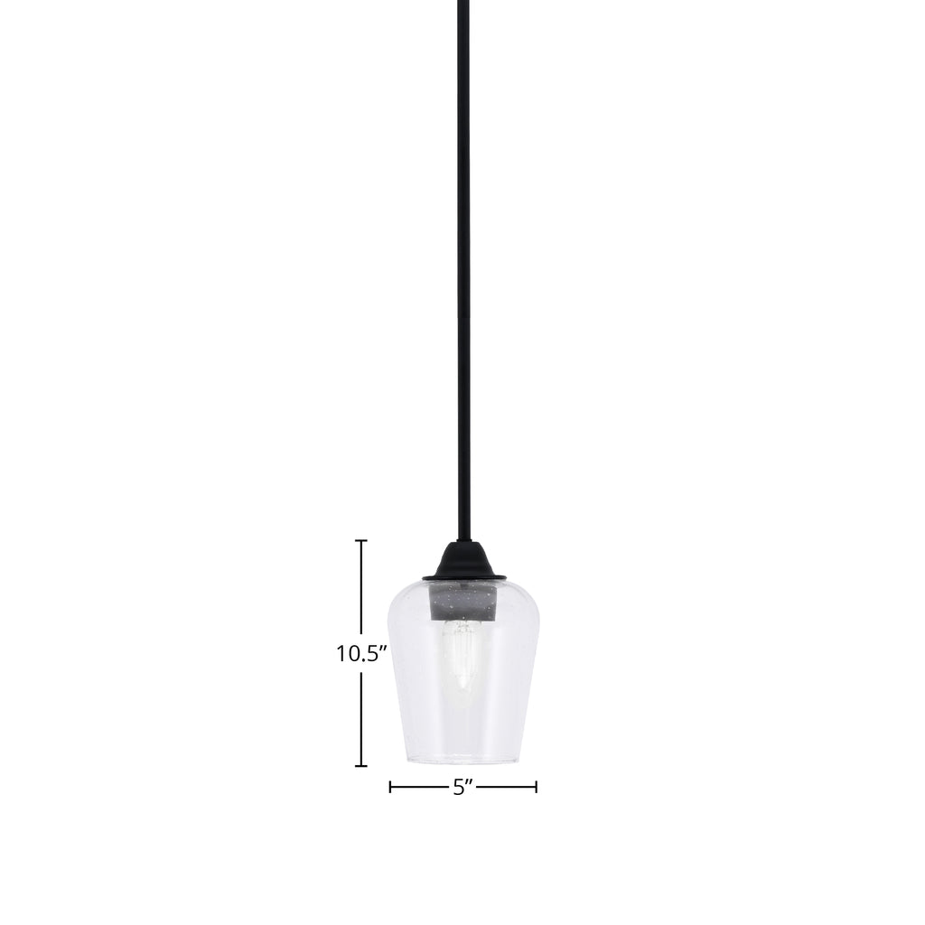 Paramount One Light Mini Pendant in Matte Black with 5" Clear Bubble Shade
