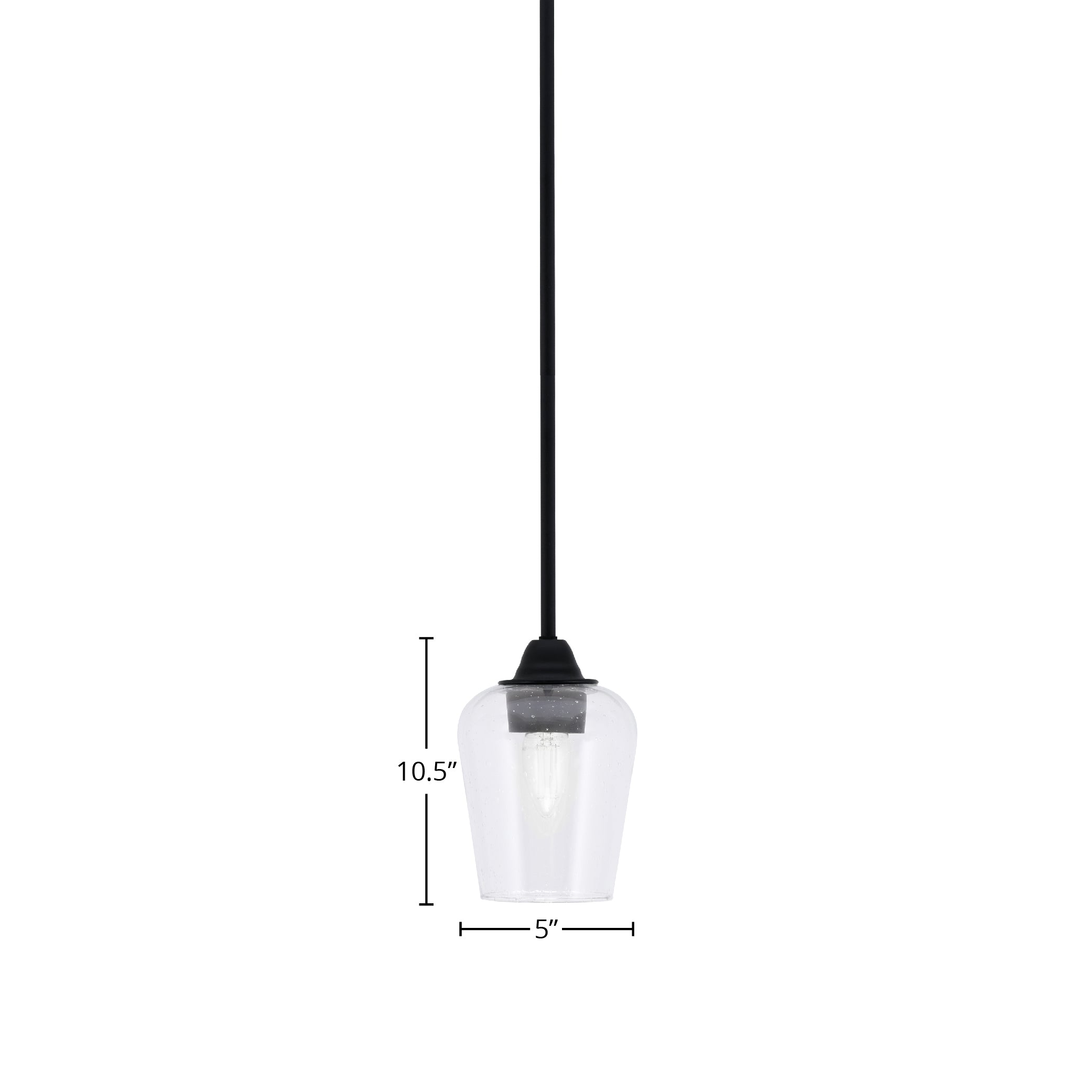 Paramount One Light Mini Pendant in Matte Black with 5" Clear Bubble Shade