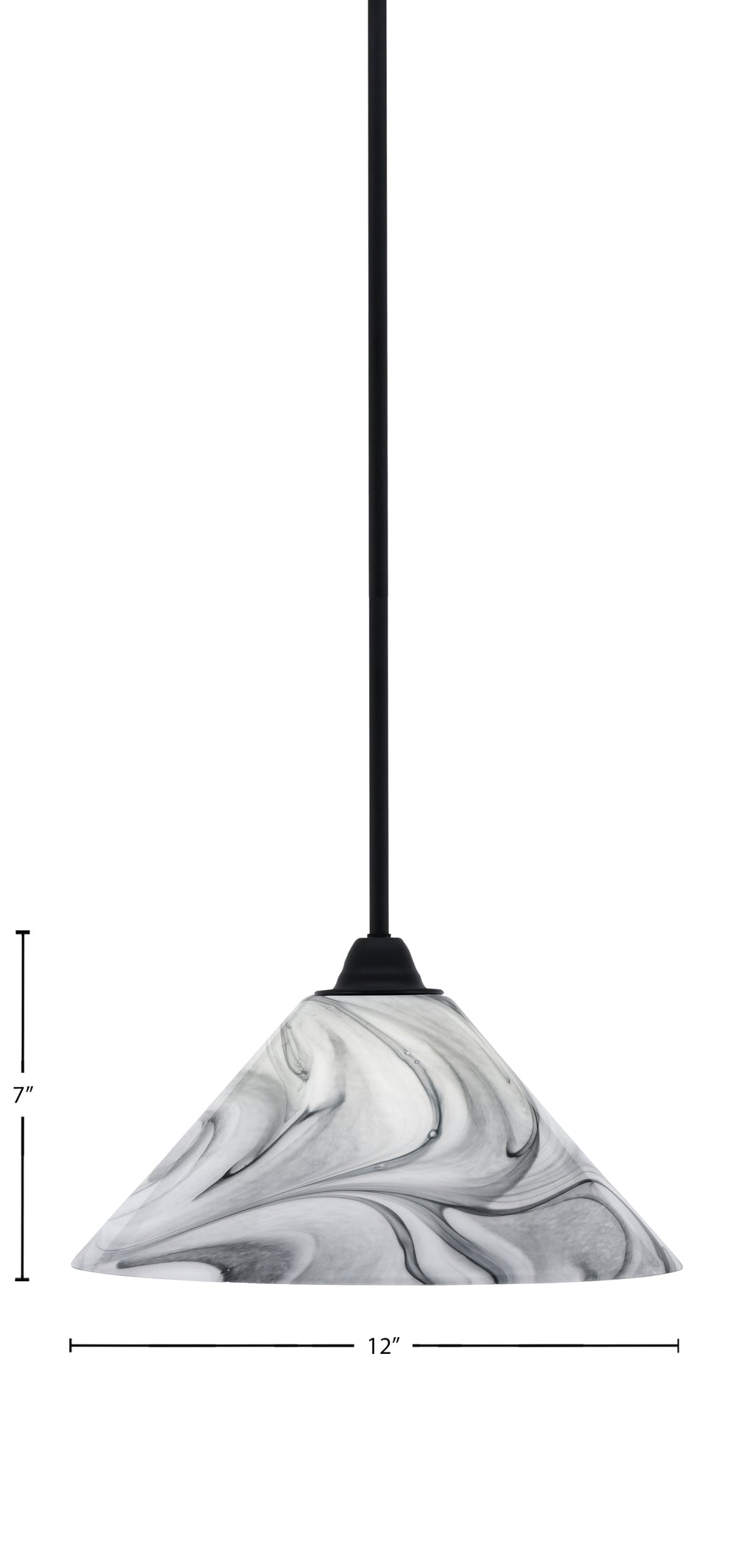 Paramount One Light Mini Pendant in Matte Black with 12" Onyx Swirl Shade