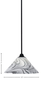 Paramount One Light Mini Pendant in Matte Black with 12" Onyx Swirl Shade