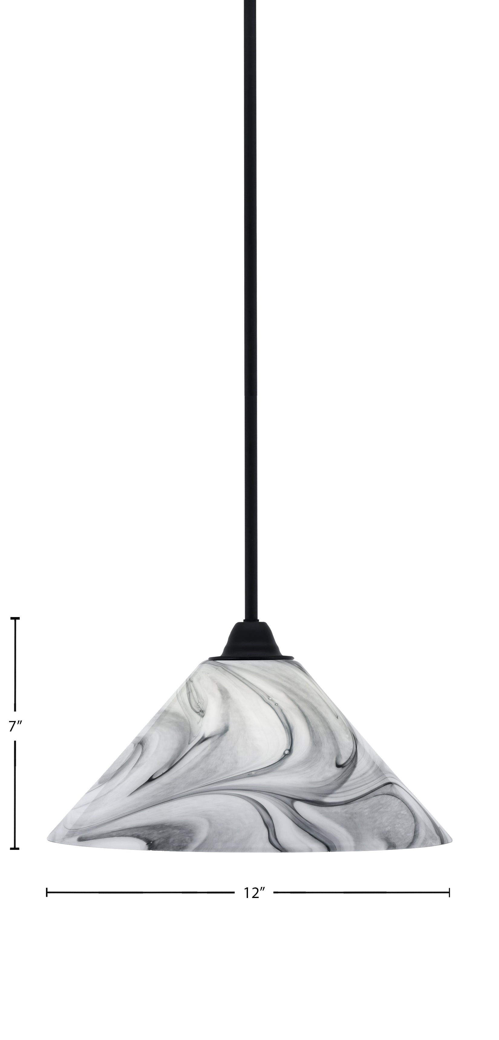Paramount One Light Mini Pendant in Matte Black with 12" Onyx Swirl Shade
