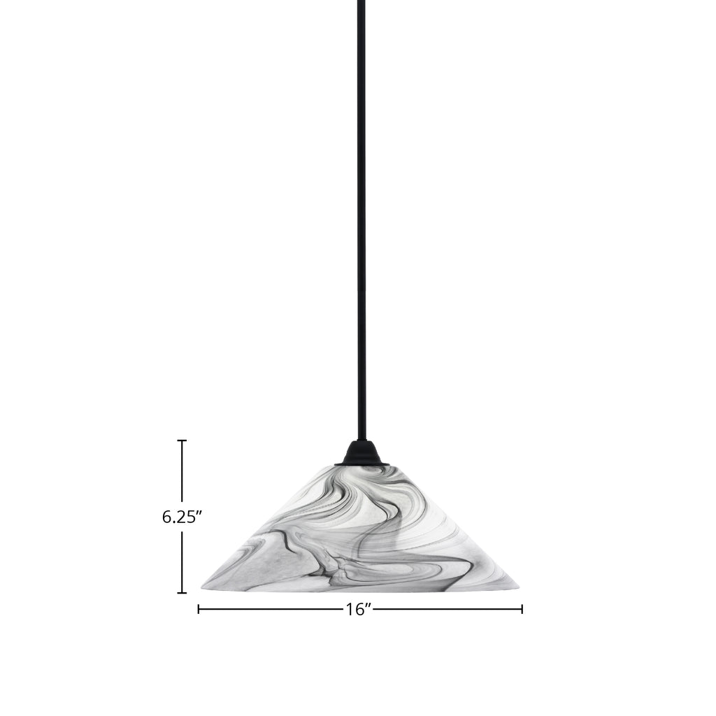 Paramount One Light Mini Pendant in Matte Black with 16" Onyx Swirl Shade