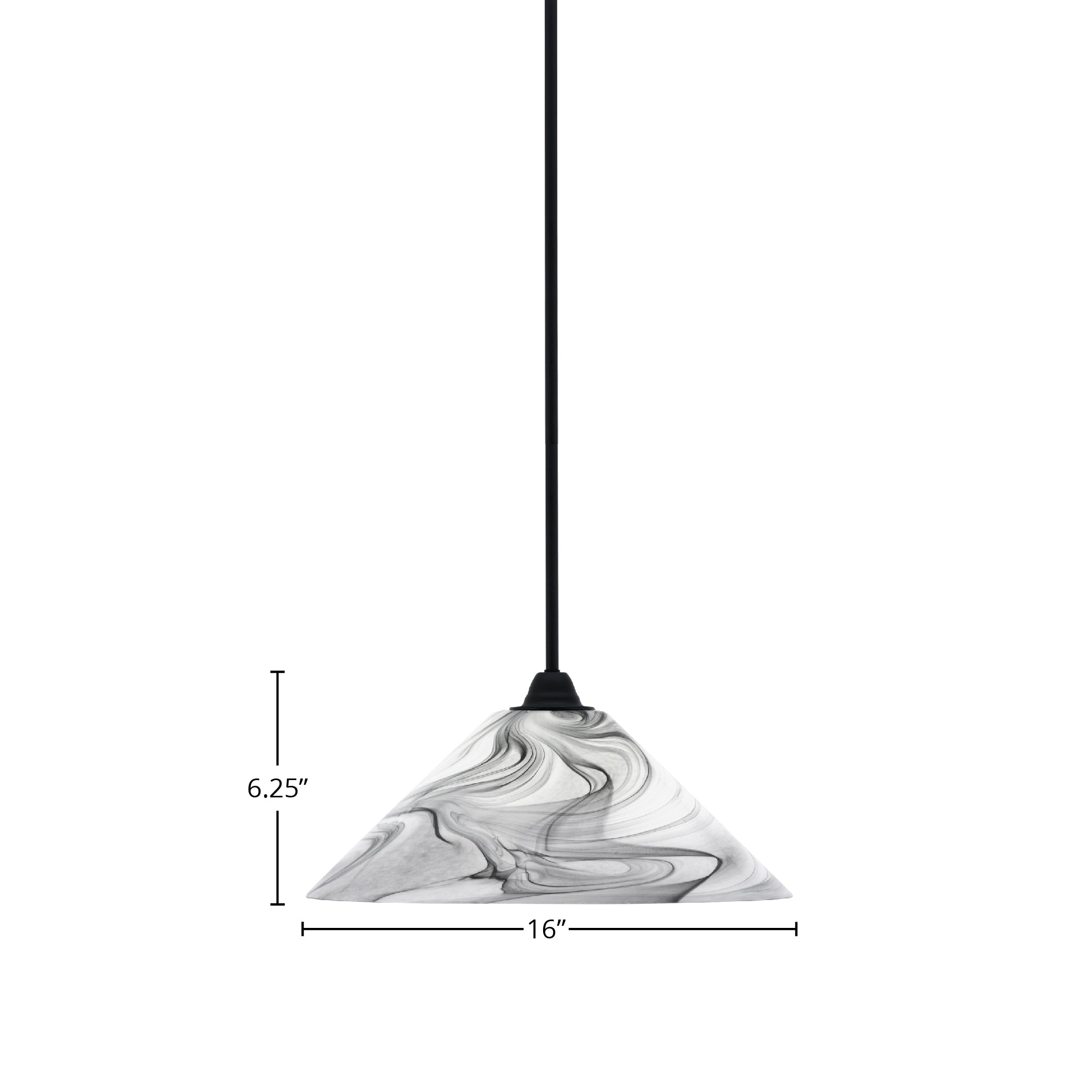 Paramount One Light Mini Pendant in Matte Black with 16" Onyx Swirl Shade