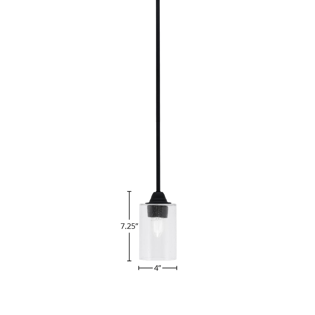 Paramount One Light Mini Pendant in Matte Black with 4" Clear Bubble Shade