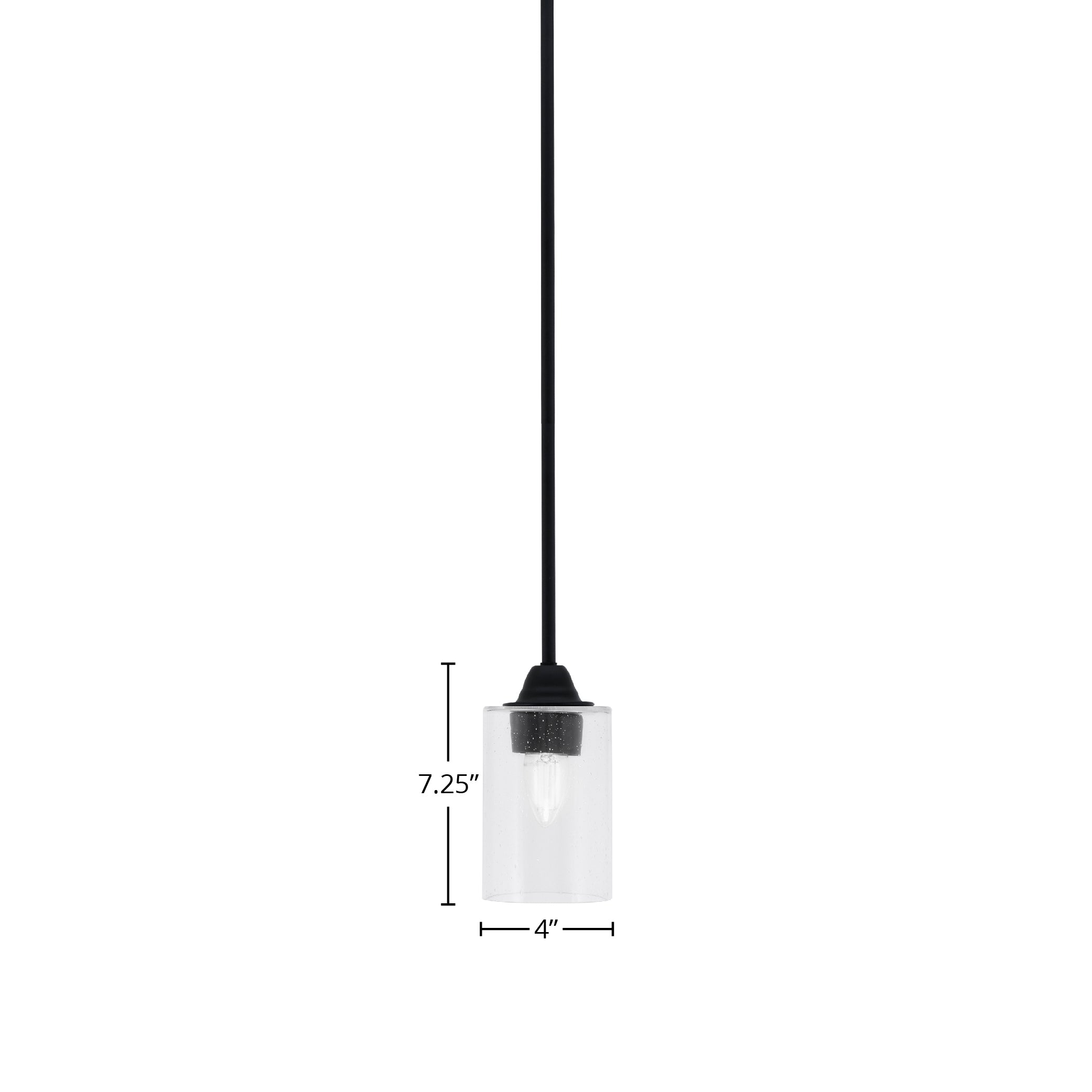 Paramount One Light Mini Pendant in Matte Black with 4" Clear Bubble Shade
