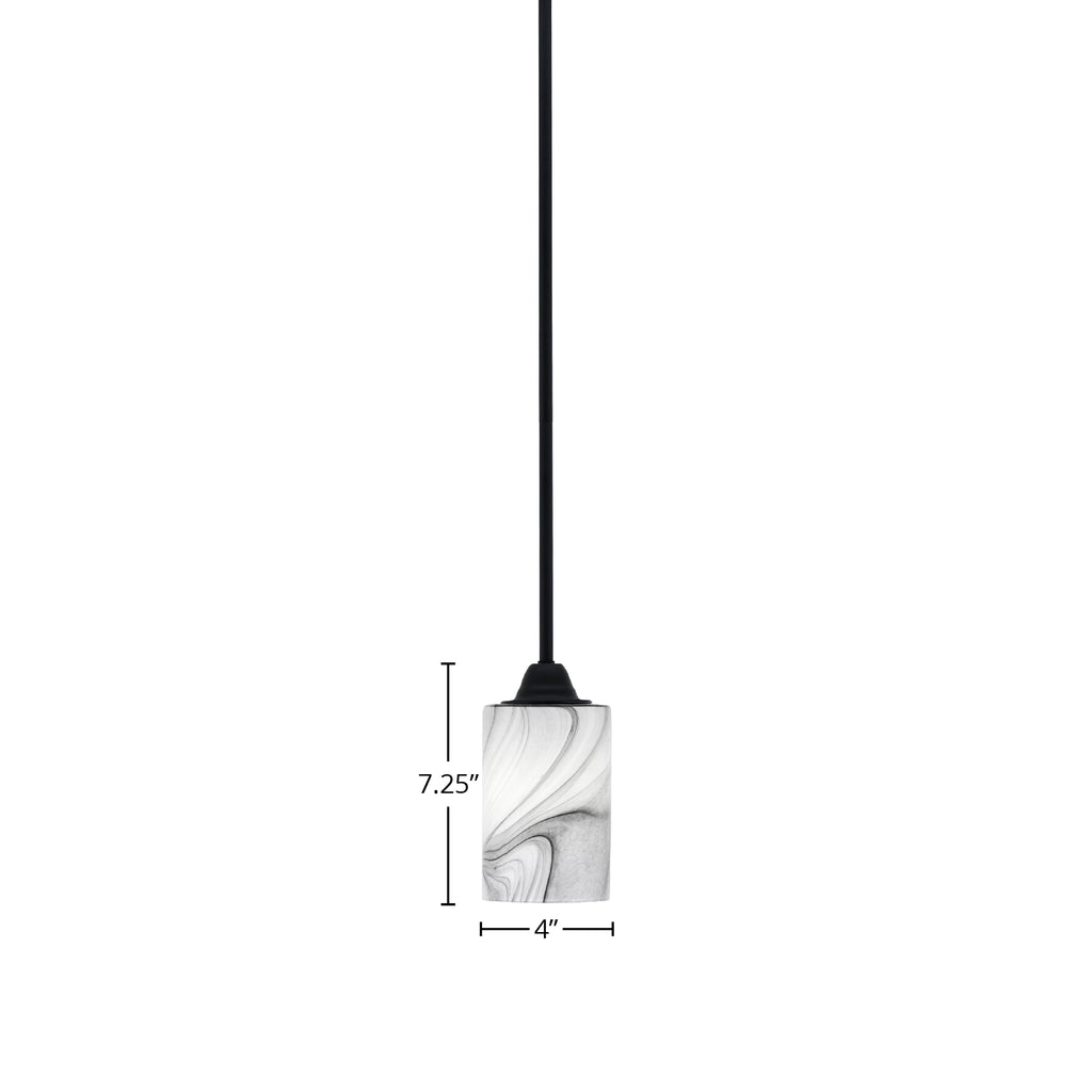 Paramount One Light Mini Pendant in Matte Black with 4" Onyx Swirl Shade