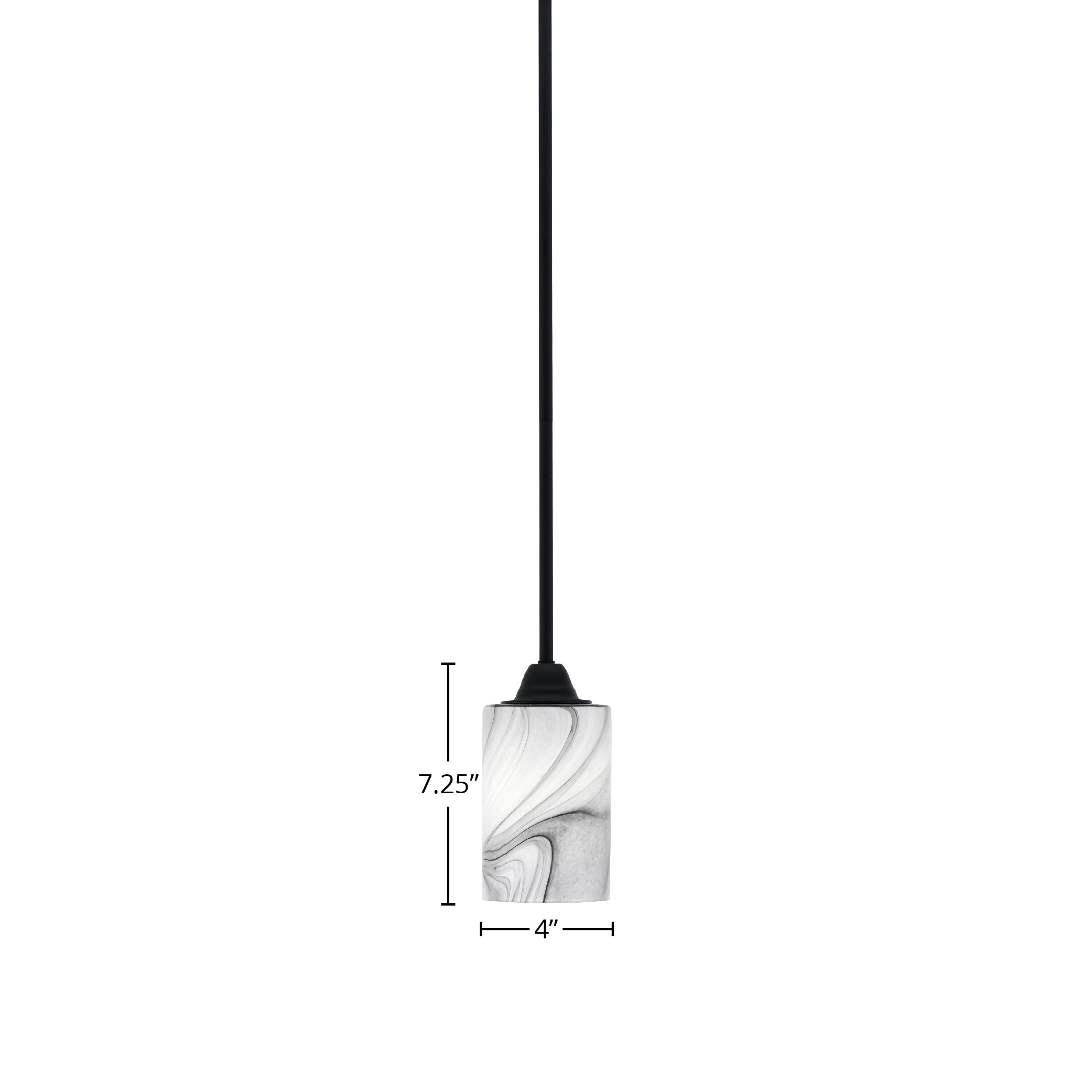 Paramount One Light Mini Pendant in Matte Black with 4" Onyx Swirl Shade