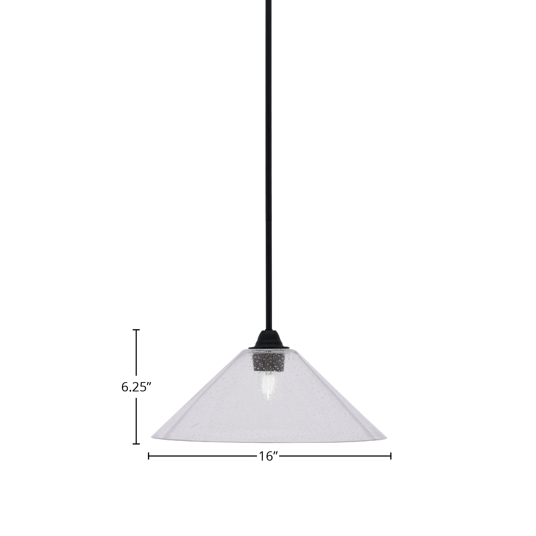 Paramount One Light Mini Pendant in Matte Black with 16" Clear Bubble Shade