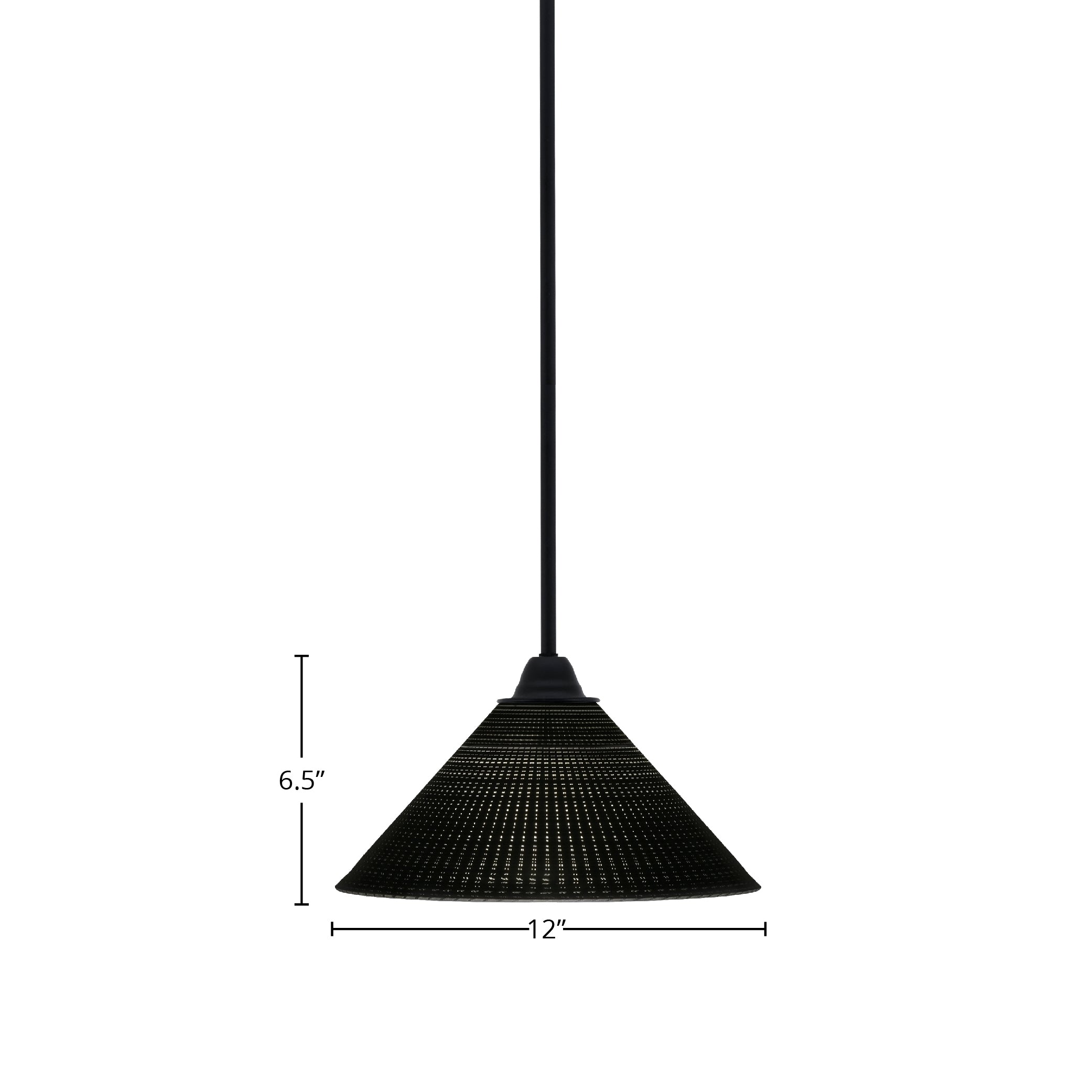 Paramount One Light Mini Pendant in Matte Black with 12" Black Matrix Shade