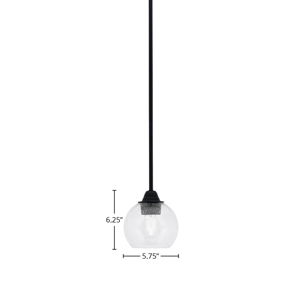 Paramount One Light Mini Pendant in Matte Black with 5.75" Clear Bubble Shade