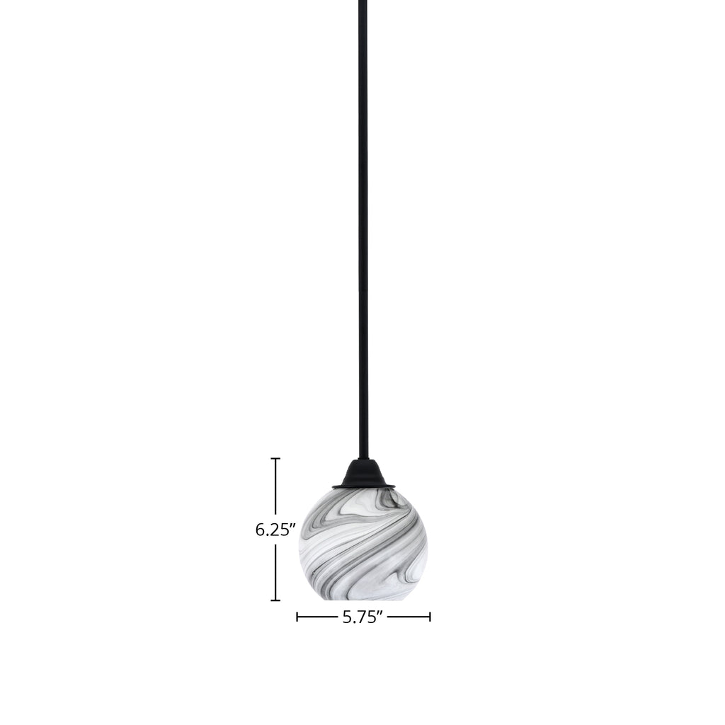Paramount One Light Mini Pendant in Matte Black with 5.75" Onyx Swirl Shade