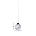 Paramount One Light Mini Pendant in Matte Black with 5.75" Onyx Swirl Shade