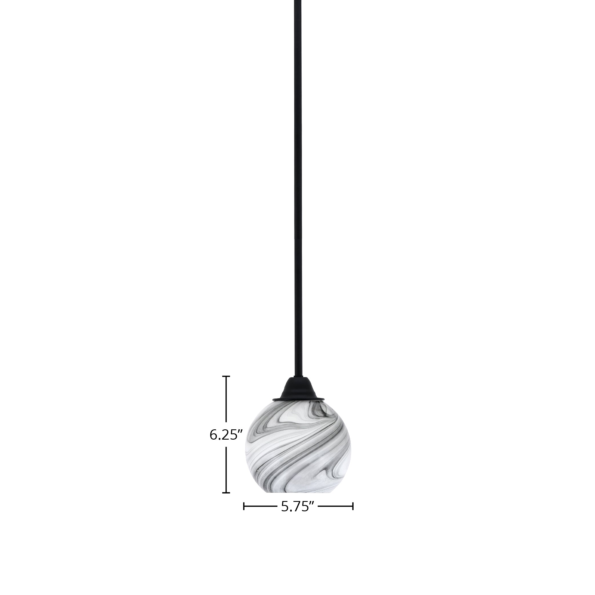 Paramount One Light Mini Pendant in Matte Black with 5.75" Onyx Swirl Shade
