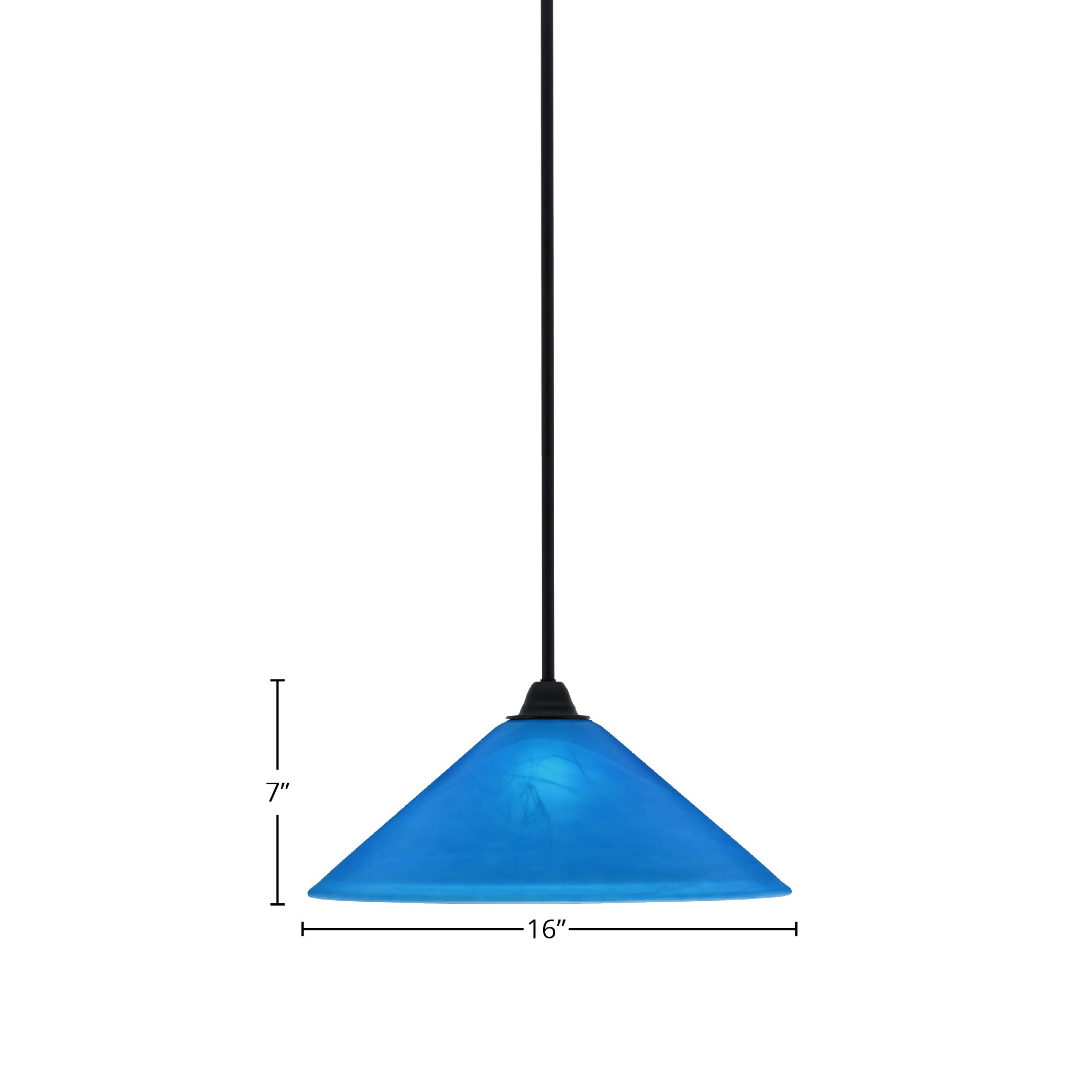 Paramount One Light Mini Pendant in Matte Black with 16" Blue Italian Shade