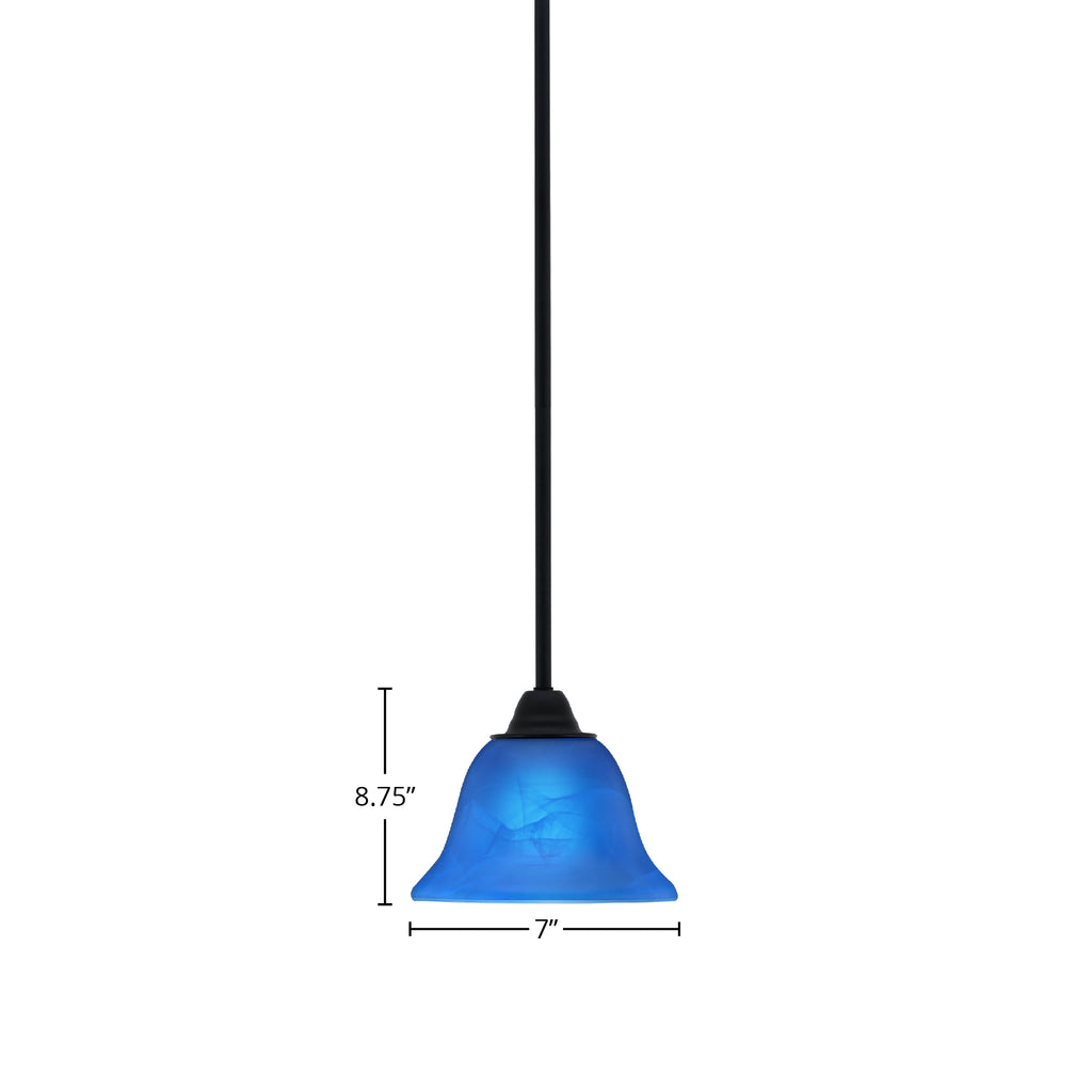 Paramount One Light Mini Pendant in Matte Black with 7" Blue Italian Shade