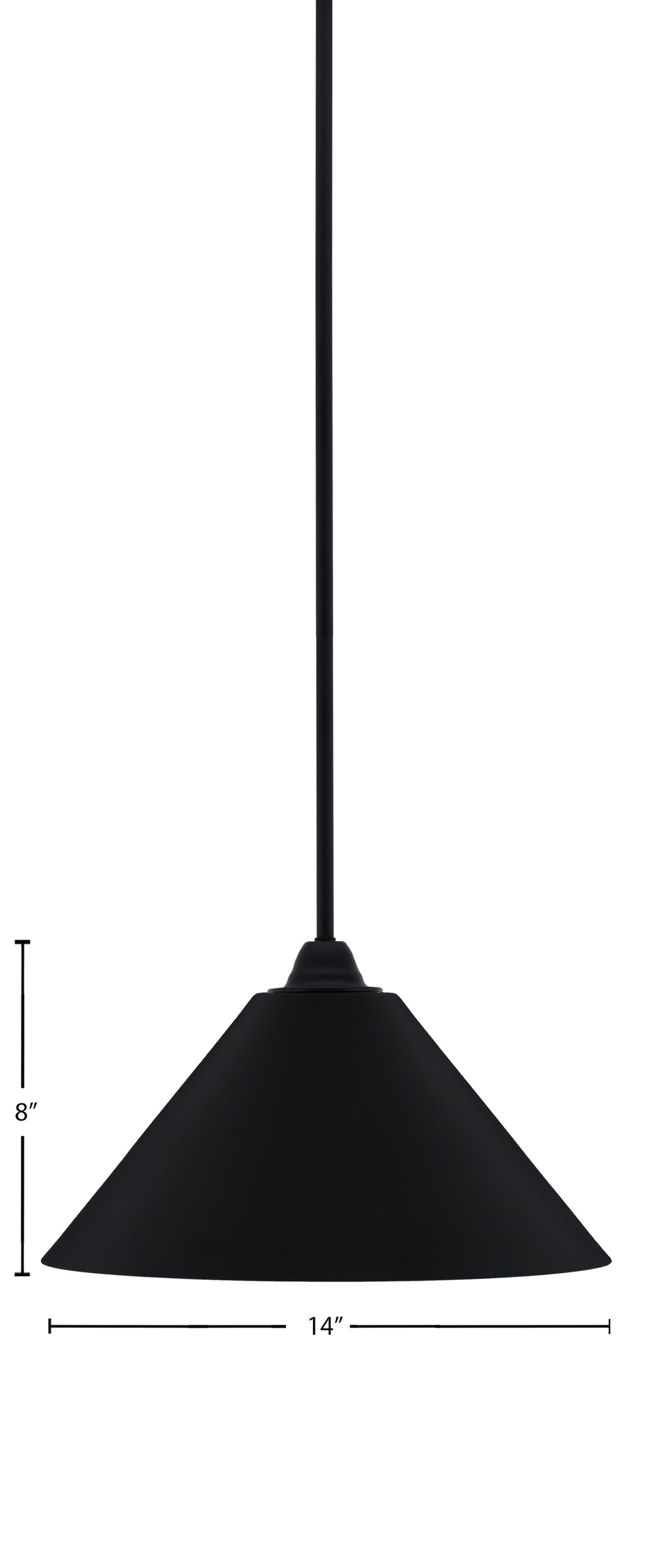 Paramount One Light Mini Pendant in Matte Black with 14" Matte Black Cone Metal Shade Shade
