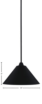 Paramount One Light Mini Pendant in Matte Black with 14" Matte Black Cone Metal Shade Shade