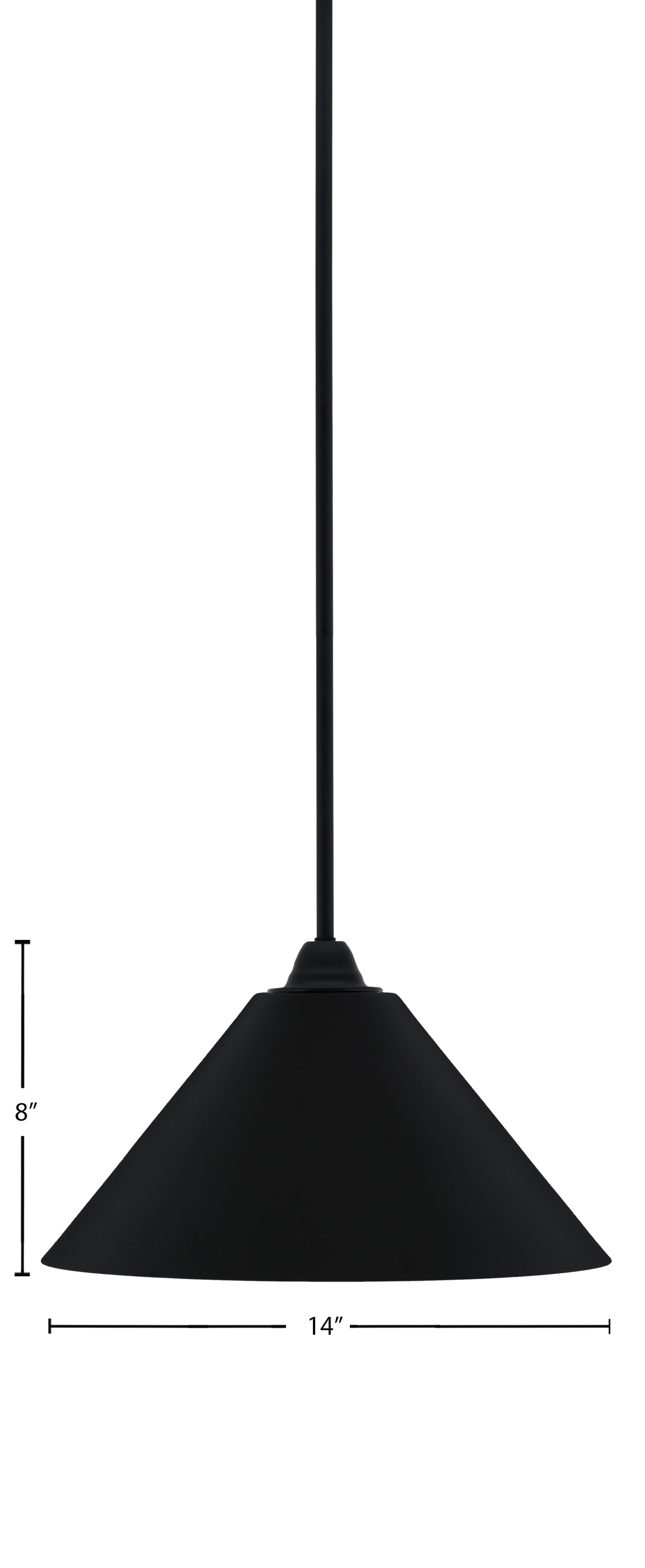 Paramount One Light Mini Pendant in Matte Black with 14" Matte Black Cone Metal Shade Shade