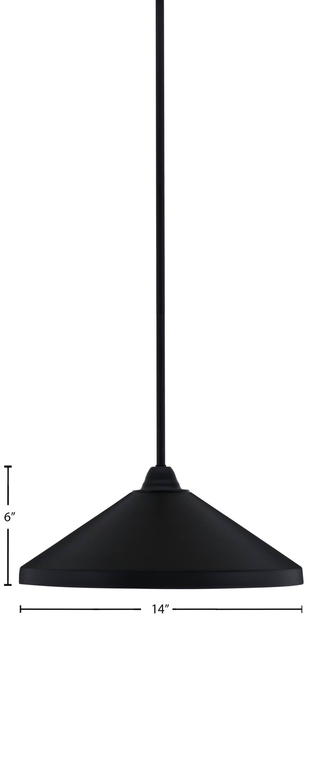 Paramount One Light Mini Pendant in Matte Black with 14" Matte Black Cone Metal Shade Shade