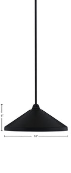 Paramount One Light Mini Pendant in Matte Black with 14" Matte Black Cone Metal Shade Shade