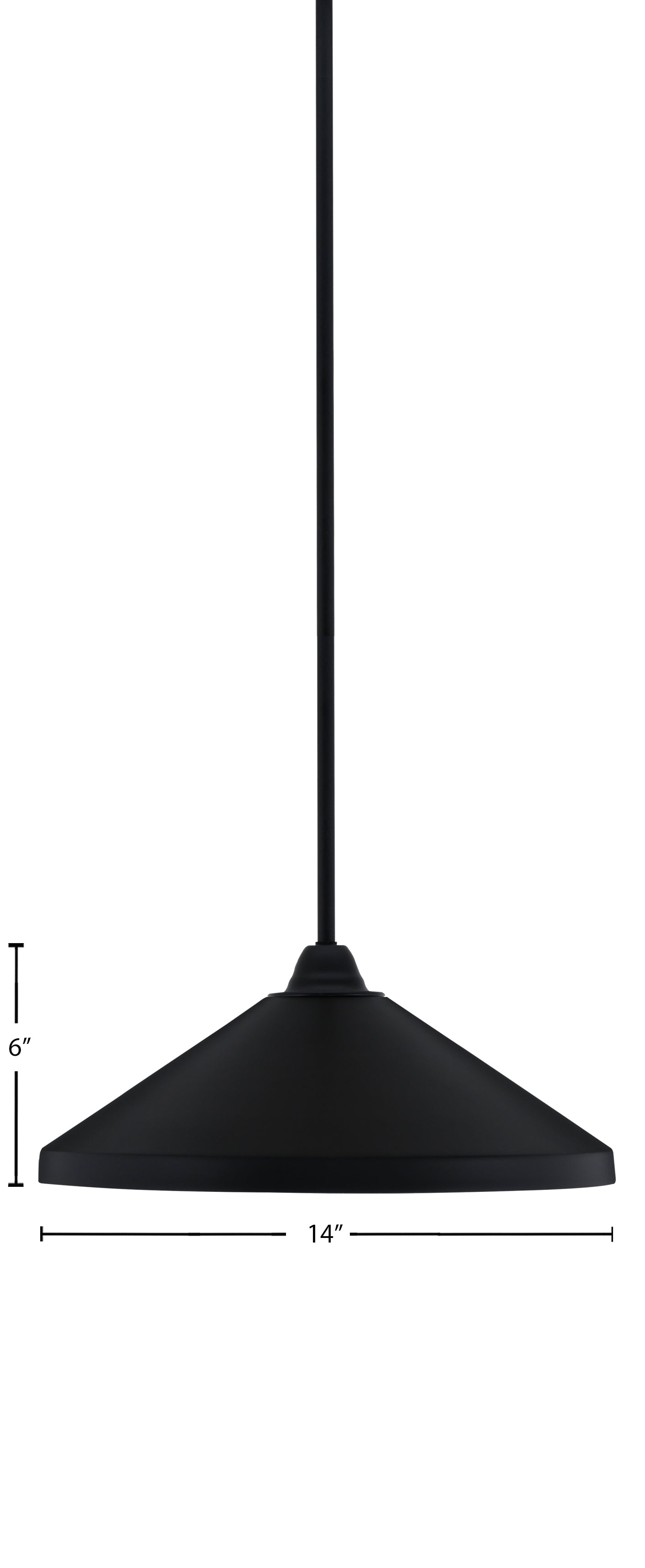 Paramount One Light Mini Pendant in Matte Black with 14" Matte Black Cone Metal Shade Shade
