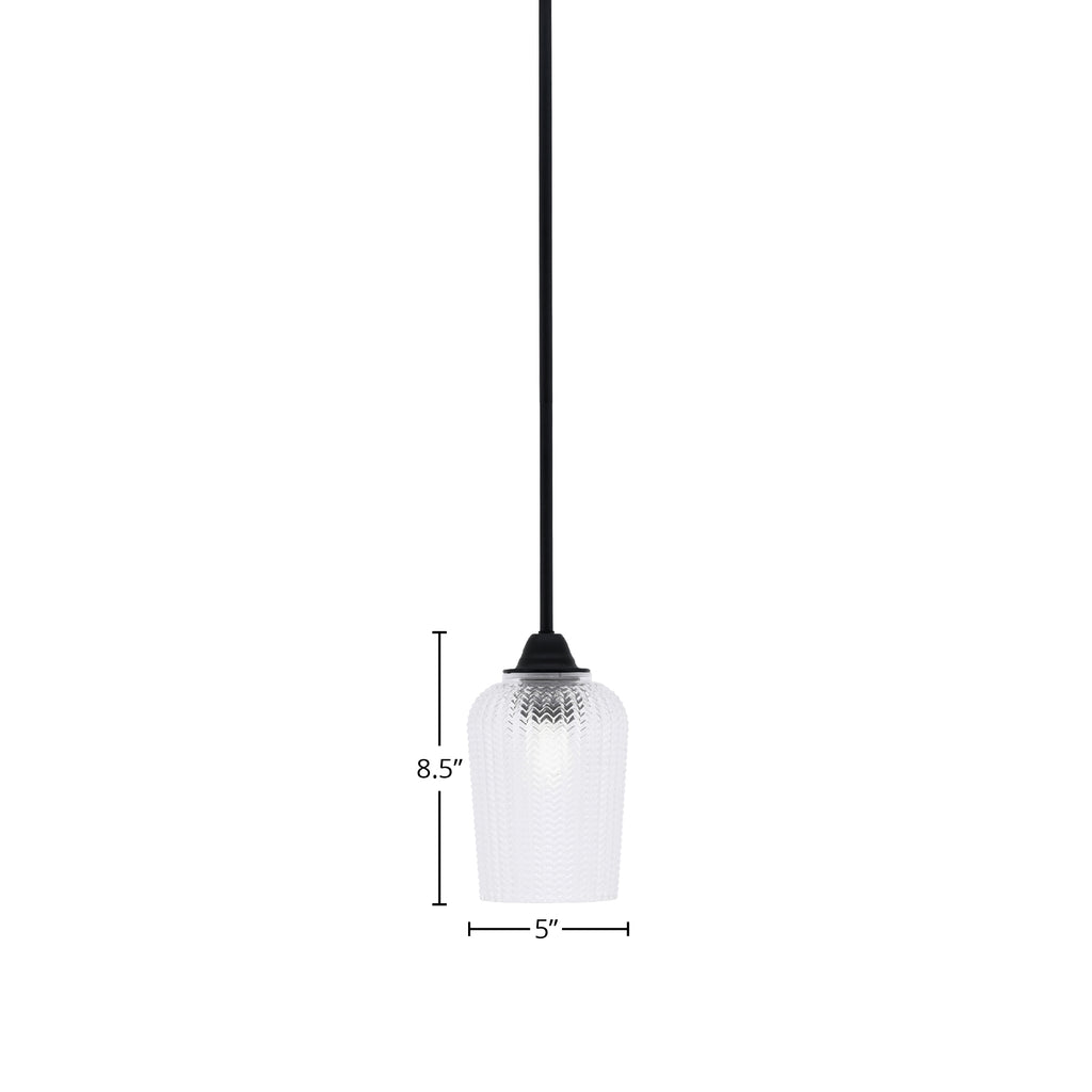 Paramount One Light Mini Pendant in Matte Black with 5" Clear Textured Shade