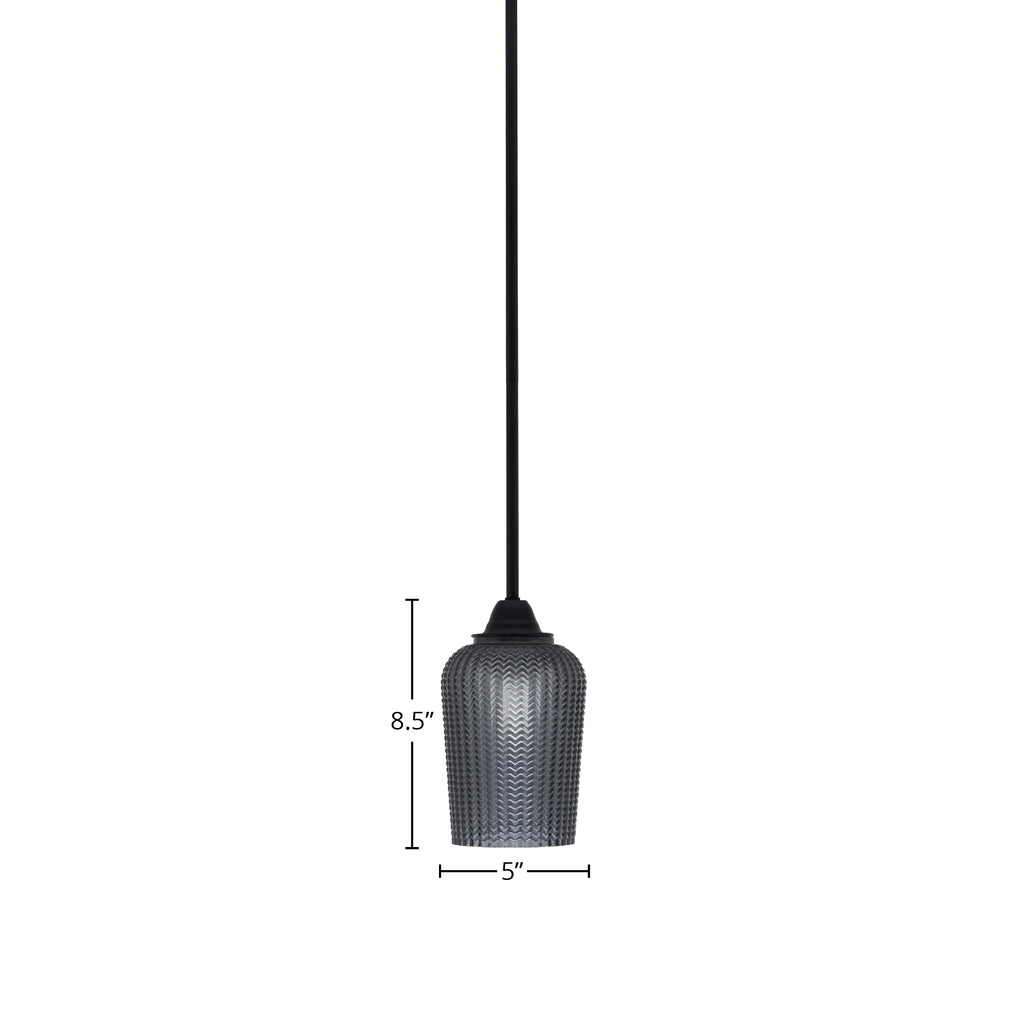 Paramount One Light Mini Pendant in Matte Black with 5" Smoke Textured Shade