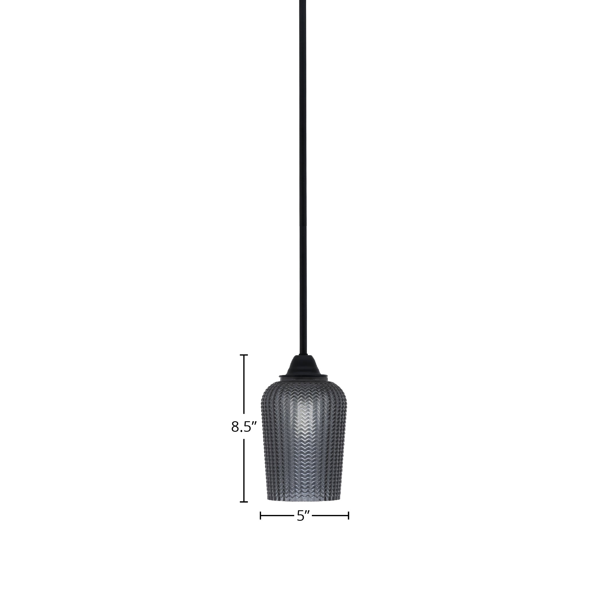 Paramount One Light Mini Pendant in Matte Black with 5" Smoke Textured Shade