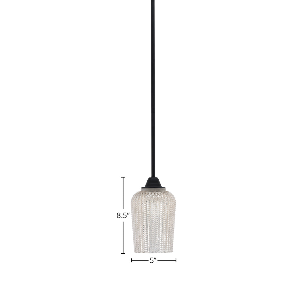 Paramount One Light Mini Pendant in Matte Black with 5" Silver Textured Shade