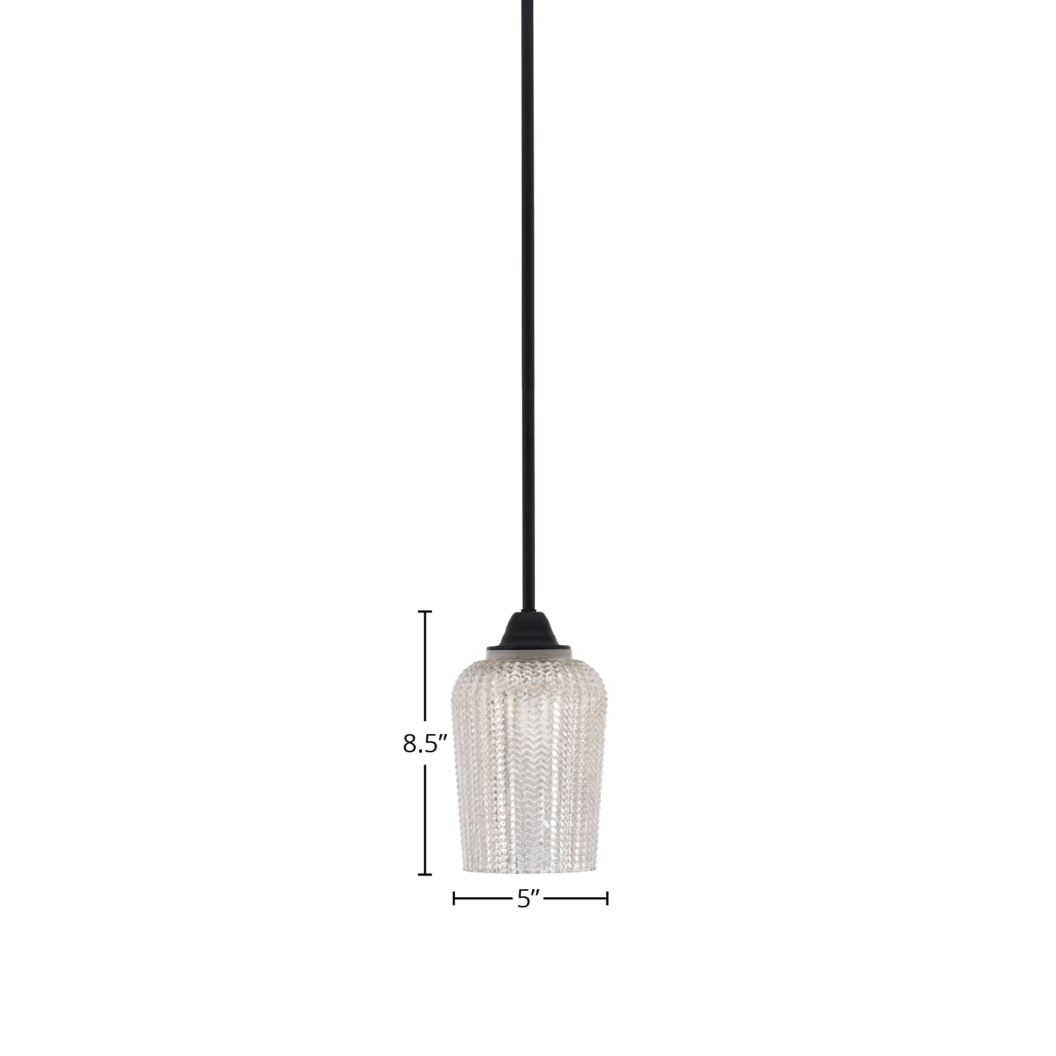 Paramount One Light Mini Pendant in Matte Black with 5" Silver Textured Shade