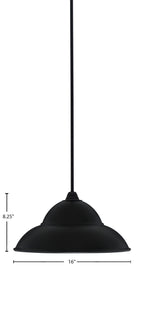 Paramount One Light Mini Pendant in Matte Black with 16" Matte Black Double Bubble Metal Shade Shade