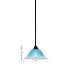 Paramount One Light Mini Pendant in Matte Black with 10" Teal Crystal Shade