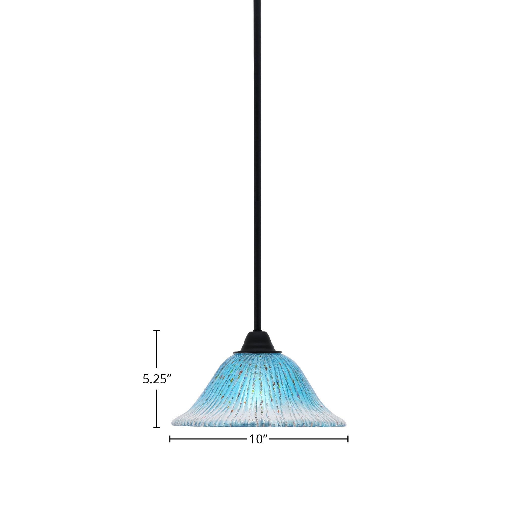 Paramount One Light Mini Pendant in Matte Black with 10" Teal Crystal Shade